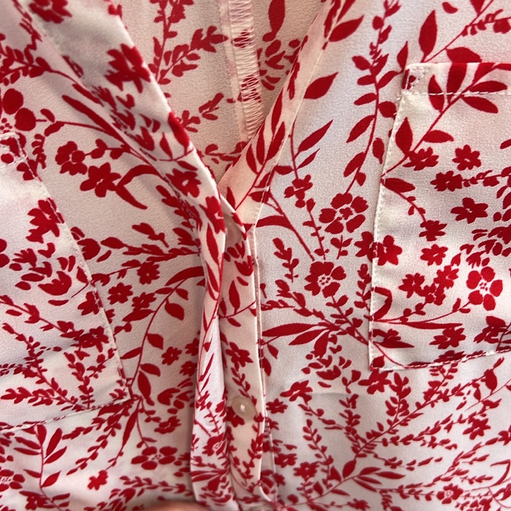 Sanctuary Red Sleeveless Button Down Blouse White Floral Tank Top Large - Picture 4 of 13